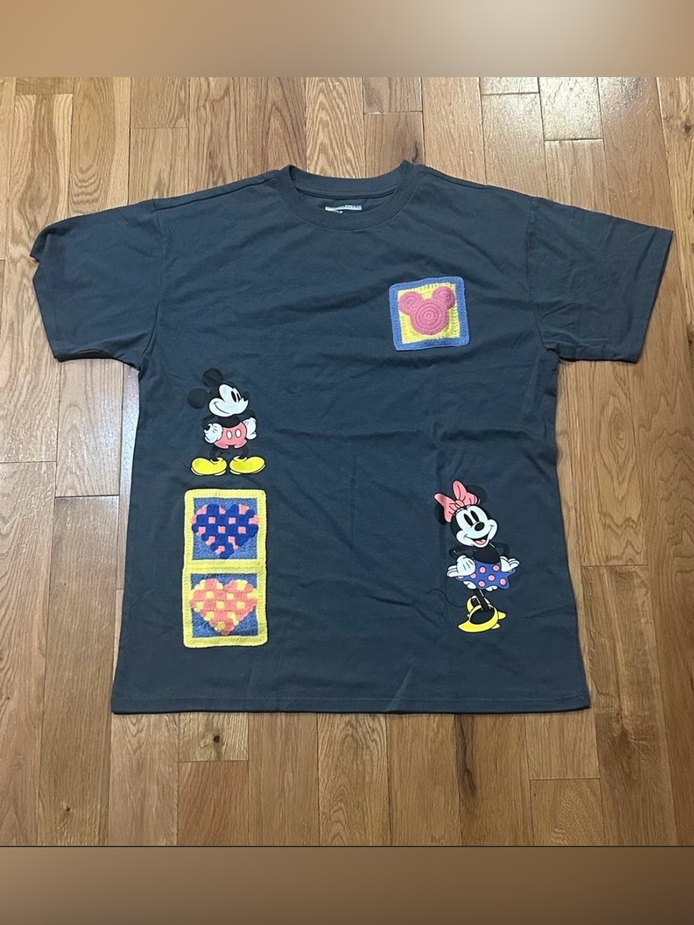Disney Grey Mickey & Minnie Patchwork Graphic Tee